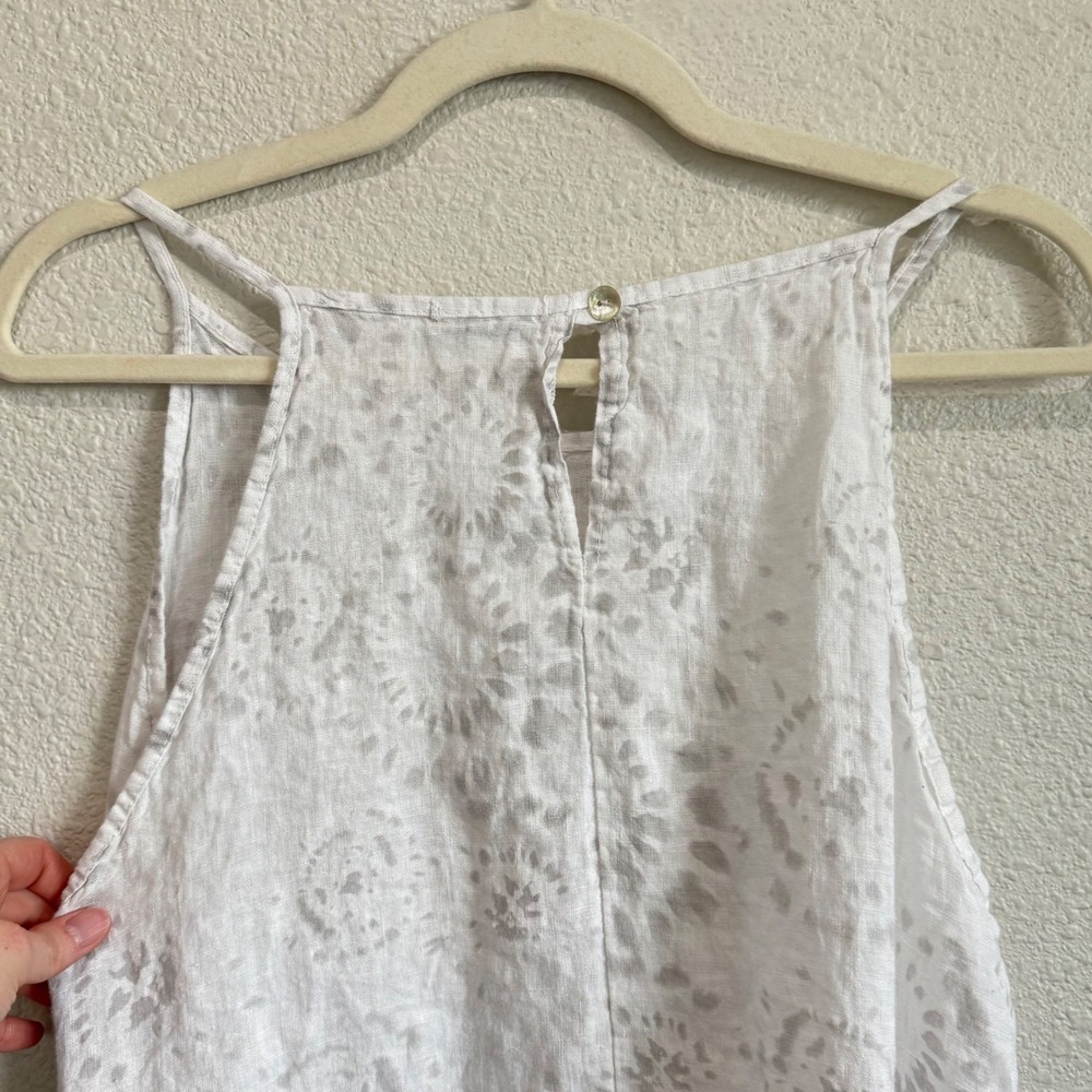 Lungo L'Arno Italy 100% Linen Midi Dress White Grey Printed Pockets M Lagenlook‎ - Picture 10 of 14